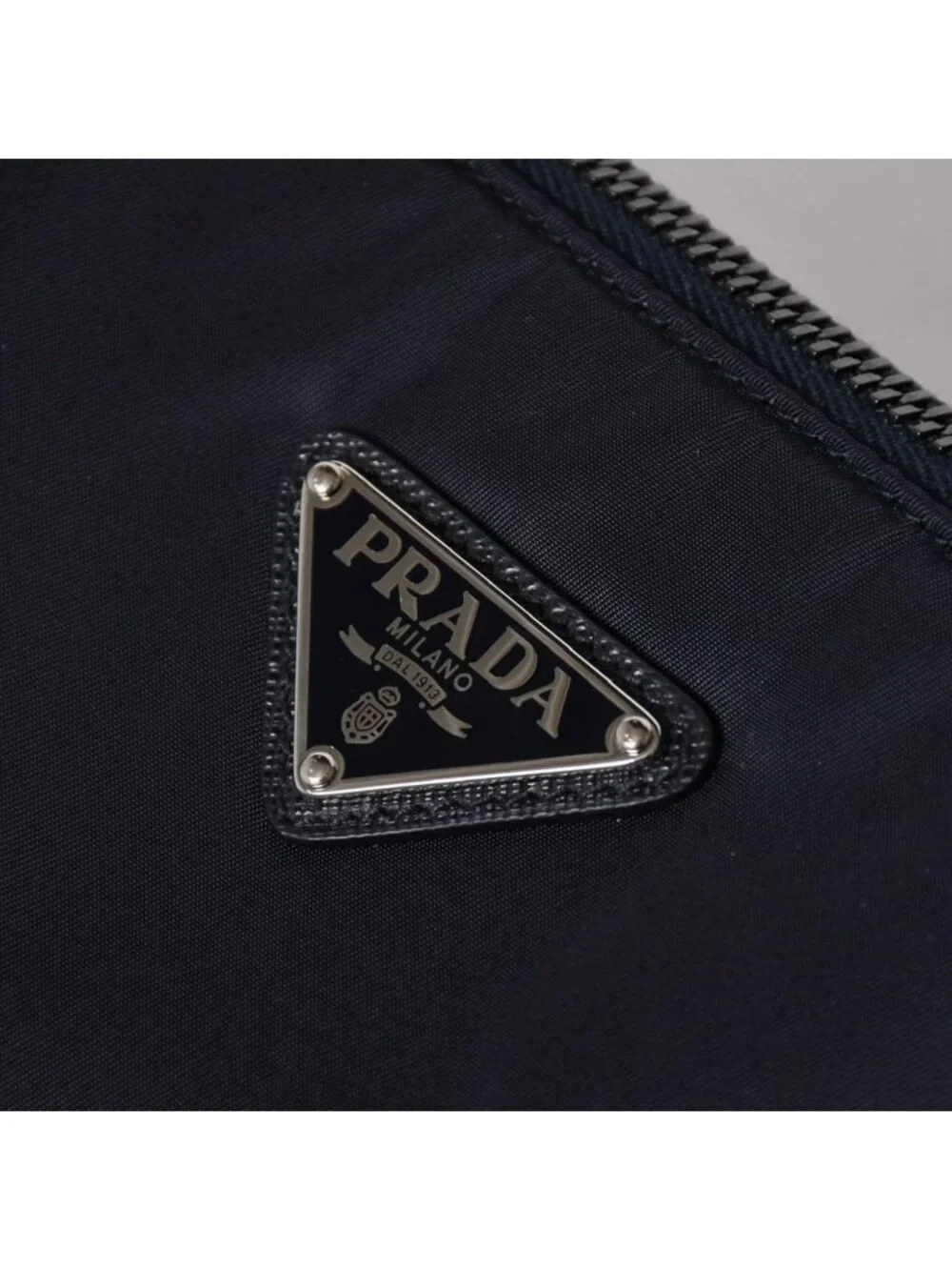 Prada Shoulder Bag Triangle Logo Nylon Leather Navy Silver